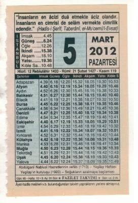 5 Mart 2012 Takvim Yaprağı EFM(N)1875 - 1