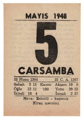 5 Mayıs 1948 Takvim Yaprağı EFM893 - 1