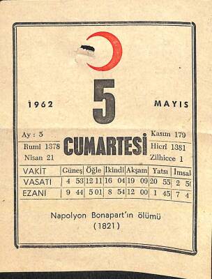 5 Mayıs 1962 Takvim Yaprağı - Doğum Günü Hediyesi EFM(N)11403 - 1