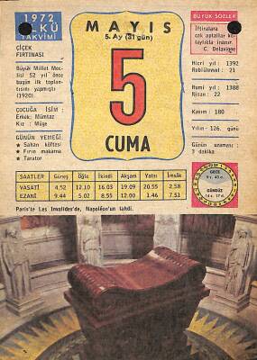 5 Mayıs 1972 Takvim Yaprağı - Doğum Günü Hediyesi EFM(N)12251 - 1