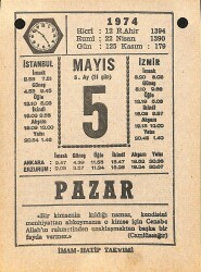 5 Mayıs 1974 Takvim Yaprağı - Doğum Günü Hediyesi EFM(N)12319 - Gökçekoleksiyon