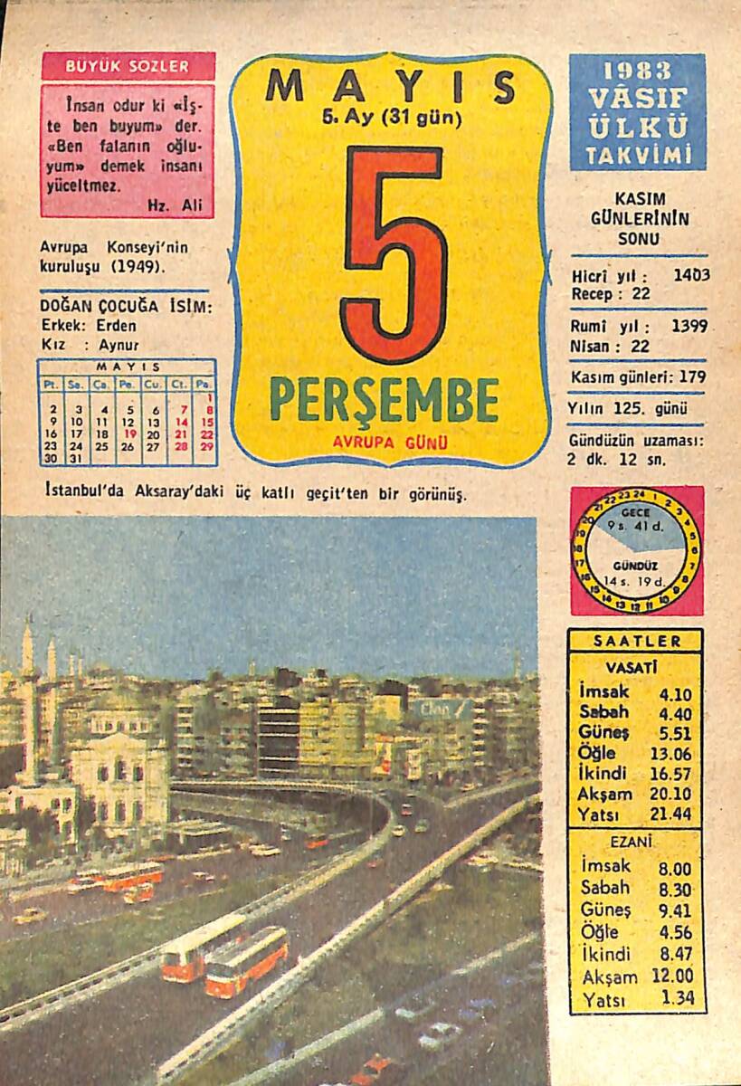5 Mayıs 1983 Takvim Yaprağı - Doğum Günü Hediyesi EFMN15127 - 1