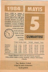 5 Mayıs 1984 Takvim Yaprağı EFM(N)6214 - Gökçekoleksiyon