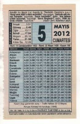 5 Mayıs 2012 Takvim Yaprağı EFM(N)1936 - 2