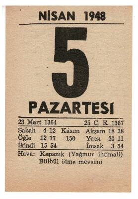 5 Nisan 1948 Takvim Yaprağı EFM901 - 3