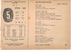 5 Nisan 1960 Ajans Türk Takvim Yaprağı (Şiirli Saatli) EFM(N)1562 - 1
