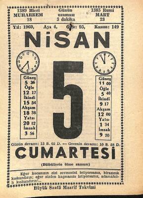 5 Nisan 1969 Takvim Yaprağı - Doğum Günü Hediyesi EFM(N)10984 - 1