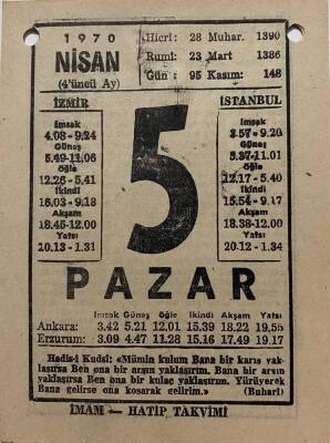 5 Nisan 1970 Takvim Yaprağı - Doğum Günü Hediyesi EFM(N)8261 - 1
