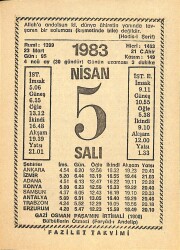5 Nisan 1983 Takvim Yaprağı - Doğum Günü Hediyesi EFM(N)12495 - Gökçekoleksiyon