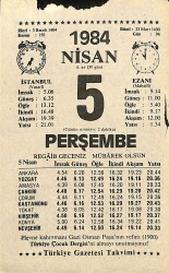 5 Nisan 1984 Takvim Yaprağı - Doğum Günü Hediyesi EFM(N)11216 - Gökçekoleksiyon