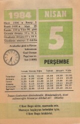 5 Nisan 1984 Takvim Yaprağı EFM(N)6188 - Gökçekoleksiyon