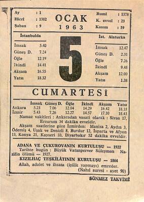 5 Ocak 1963 Takvim Yaprağı - Doğum Günü Hediyesi EFM(N)11418 - 1