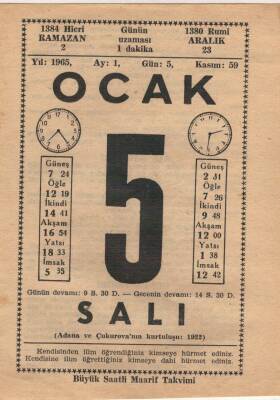 5 Ocak 1965 Takvim Yaprağı EFM(N)4505 - 1