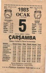 5 Ocak 1983 Takvim Yaprağı EFM(N)4558 - Gökçekoleksiyon