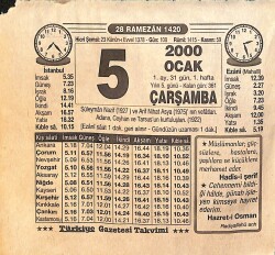 5 Ocak 2000 Takvim Yaprağı - Doğum Günü Hediyesi EFM(N)13191 - Gökçekoleksiyon