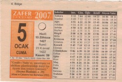 5 Ocak 2007 Takvim Yaprağı EFM(N)5092 - Gökçekoleksiyon