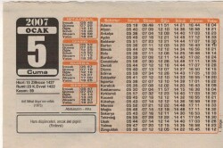 5 Ocak 2007 Takvim Yaprağı EFM(N)5123 - Gökçekoleksiyon