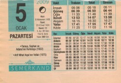 5 Ocak 2009 Takvim Yaprağı EFM(N)4961 - Gökçekoleksiyon