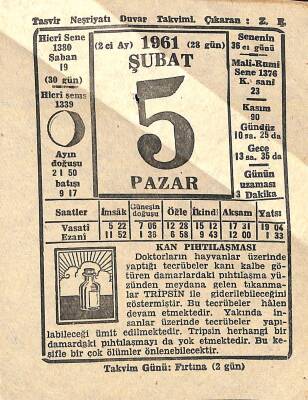 5 Şubat 1961 Takvim Yaprağı - Doğum Günü Hediyesi EFM(N)11229 - 1