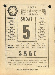5 Şubat 1974 Takvim Yaprağı - Doğum Günü Hediyesi EFM(N)12282 - Gökçekoleksiyon