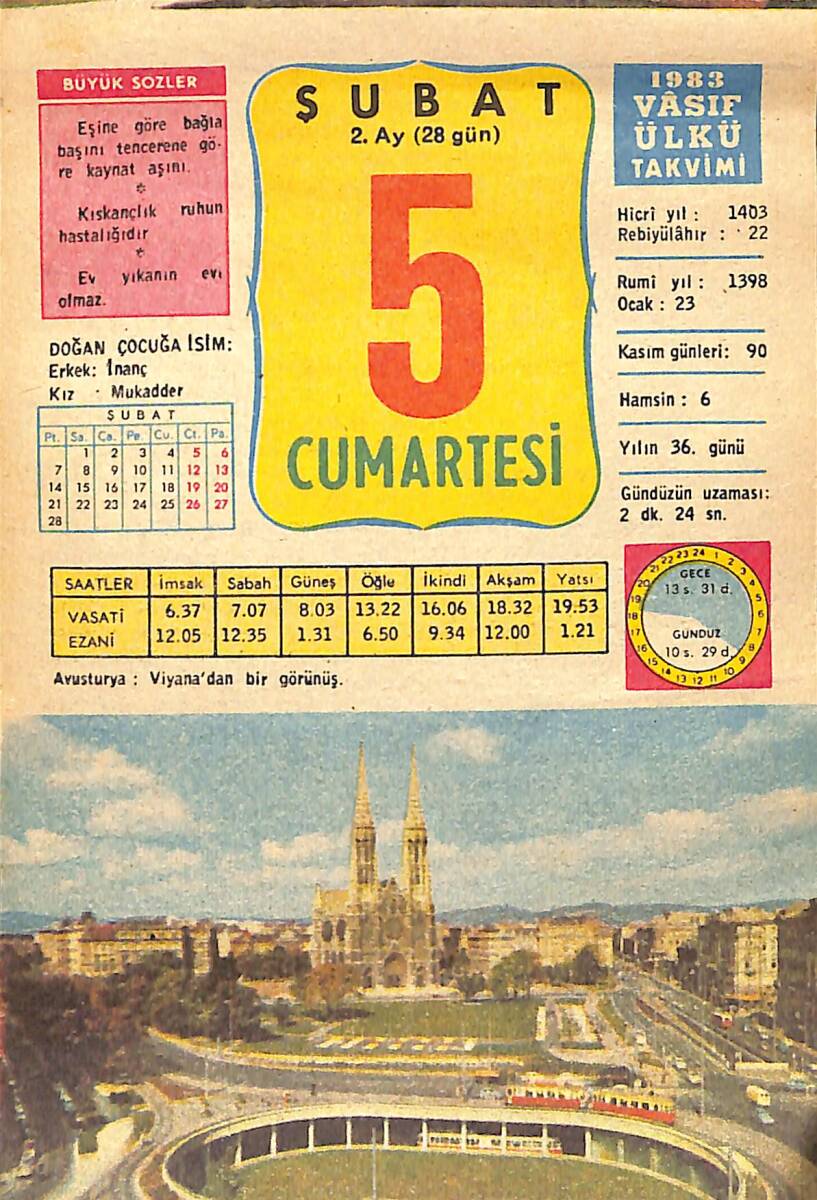 5 Şubat 1983 Takvim Yaprağı - Doğum Günü Hediyesi EFMN15074 - 1