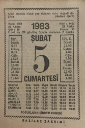 5 Şubat 1983 Takvim Yaprağı - Doğum Günü Hediyesi EFM(N)7802 - Gökçekoleksiyon