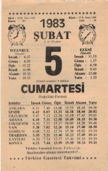 5 Şubat 1983 Takvim Yaprağı EFM(N)5385 - Gökçekoleksiyon