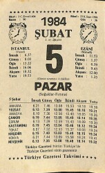 5 Şubat 1984 Takvim Yaprağı - Doğum Günü Hediyesi EFM(N)11810 - Gökçekoleksiyon