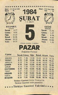 5 Şubat 1984 Takvim Yaprağı - Doğum Günü Hediyesi EFM(N)11810 - 1