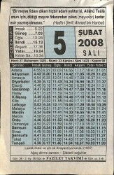 5 Şubat 2008 Takvim Yaprağı - Doğum Günü Hediyesi EFM(N)7529 - Gökçekoleksiyon