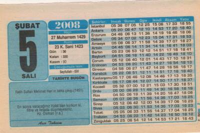 5 Şubat 2008 Takvim Yaprağı EFM(N)5581 - 2