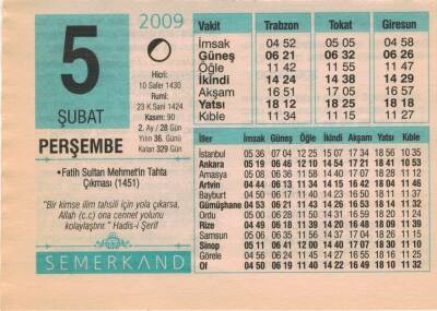 5 Şubat 2009 Takvim Yaprağı EFM(N)5610 - 2