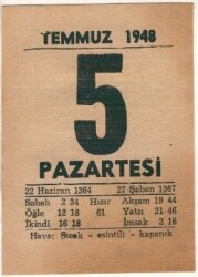 5 Temmuz 1948 Takvim Yaprağı EFM(N)1420 - 4