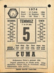 5 Temmuz 1974 Takvim Yaprağı - Doğum Günü Hediyesi EFM(N)12126 - Gökçekoleksiyon