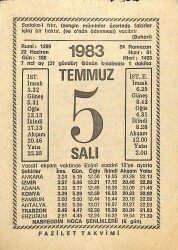 5 Temmuz 1983 Takvim Yaprağı - Doğum Günü Hediyesi EFM(N)12018 - Gökçekoleksiyon