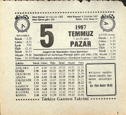 5 Temmuz 1987 Takvim Yaprağı - Doğum Günü Hediyesi EFMN13817 - Gökçekoleksiyon