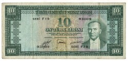 5.Emisyon 1. Tertip 10 Türk Lirası Seri F19 NATUREL/ÇT TCK9314 - 1
