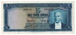 5.Emisyon 1.Tertip 5 Türk Lirası Seri A1 NATUREL/ÇÇT TCK9270 - 1