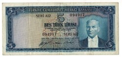 5.Emisyon 1.Tertip 5 Türk Lirası Seri A12 NATUREL/ÇT TCK9274 - 1