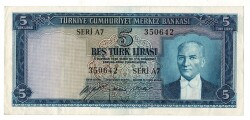 5.Emisyon 1.Tertip 5 Türk Lirası Seri A7 NATUREL/ÇÇT+ TCK9285 - 1