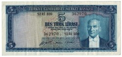 5.Emisyon 1.Tertip 5 Türk Lirası Seri B10 NATUREL/ÇT+ TCK9264 - 1