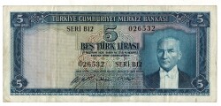 5.Emisyon 1.Tertip 5 Türk Lirası Seri B12 NATUREL/ÇT TCK9279 - 1