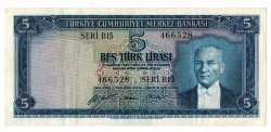 5.Emisyon 1.Tertip 5 Türk Lirası Seri B15 NATUREL/ÇÇT+ TCK9265 - 1