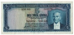 5.Emisyon 1.Tertip 5 Türk Lirası Seri B15 NATUREL/ÇÇT TCK9276 - 1