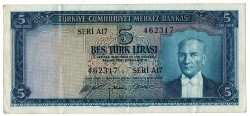 5.Emisyon 1.Tertip 5 Türk Lirası Seri B17 NATUREL/ÇT+ TCK9273 - 1