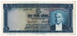 5.Emisyon 1.Tertip 5 Türk Lirası Seri B3 NATUREL/ÇÇT+ TCK9288 - 1