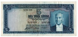5.Emisyon 1.Tertip 5 Türk Lirası Seri B8 NATUREL/ÇÇT TCK9263 - 1