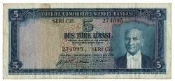 5.Emisyon 1.Tertip 5 Türk Lirası Seri C15 NATUREL/ÇT TCK9278 - 1