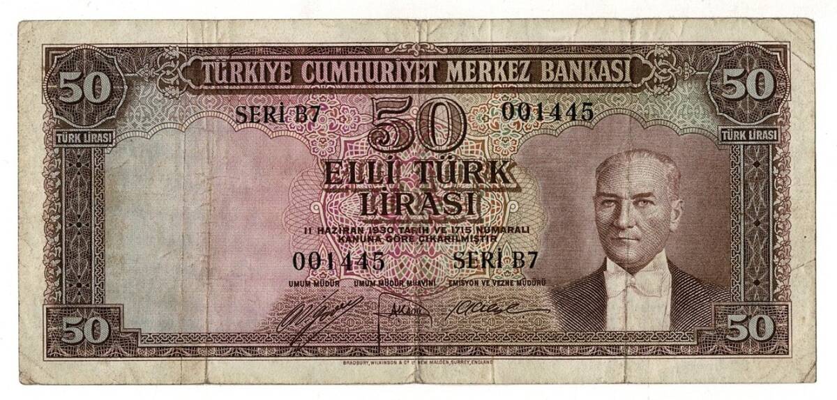 5.Emisyon 1.Tertip 50 Türk Lirası Seri B7 NATUREL/ÇT TCK9262 - 1