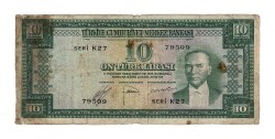 5.Emisyon 2..Tertip 10 Türk Lirası Seri K27 Temiz TCK10234 - Gökçekoleksiyon